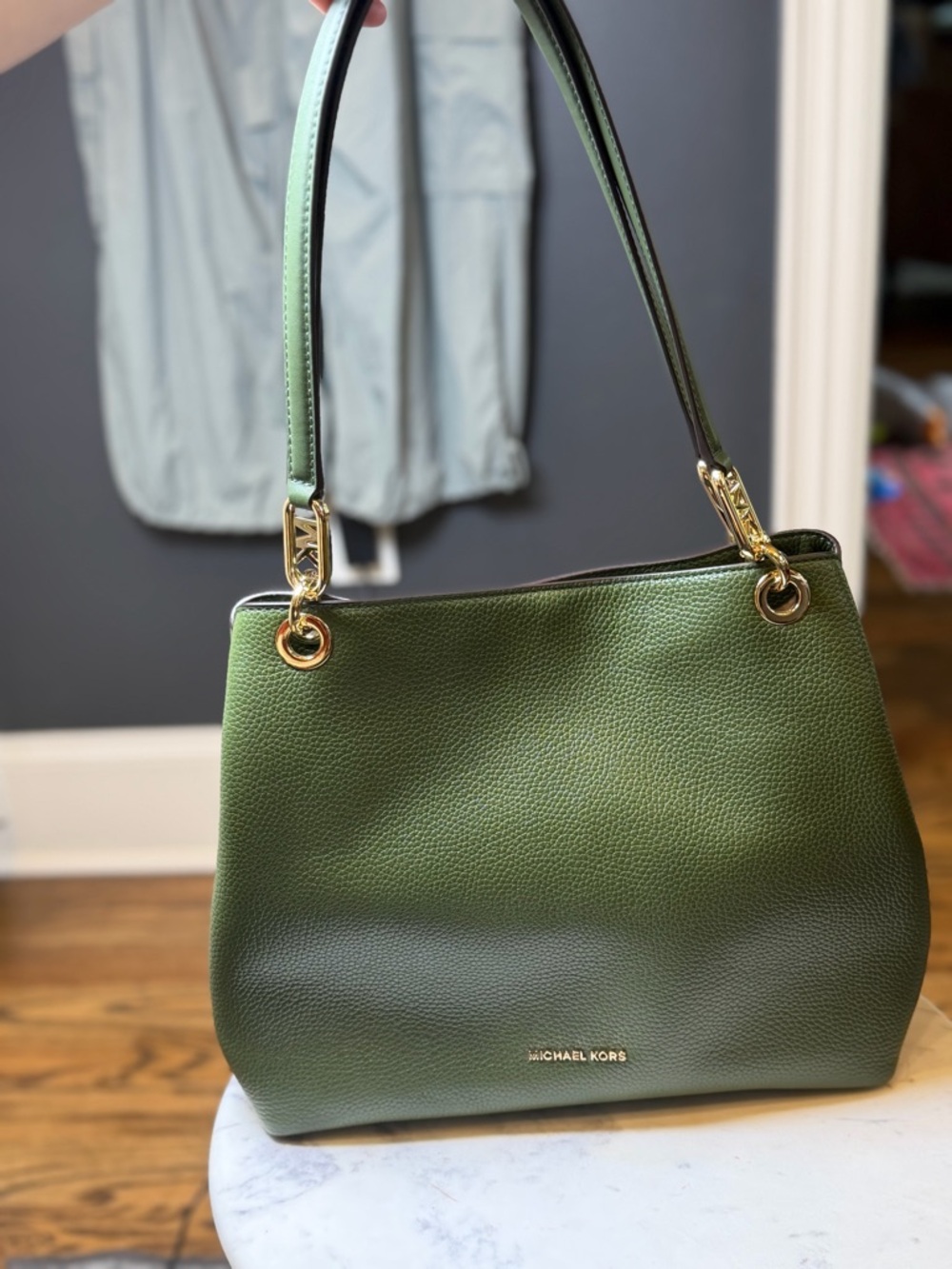 Michael Kors Green Pebbled Leather Shoulder Bag | Gold Hardware | Classic Tote